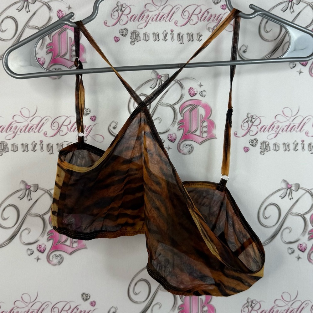 Crop top bandeau style mesh zebra Sheer Tiger Print Lingerie Top